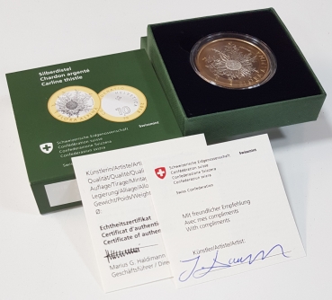 10 Franken 2018 Silberdistel - PP mit Künstlersignatur